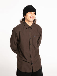 Caden Solid Long Sleeve Shirt - Dark Brown (A0532204_DBR) [F]