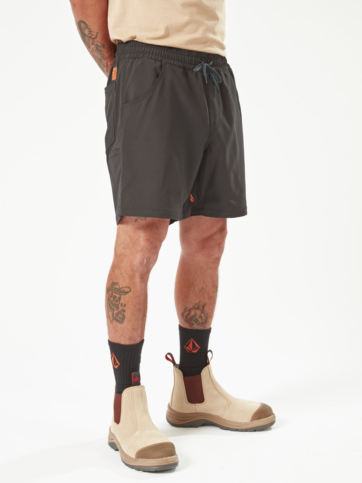Slab Elastic Waist Shorts - Black (A3202201_BLK) [2]