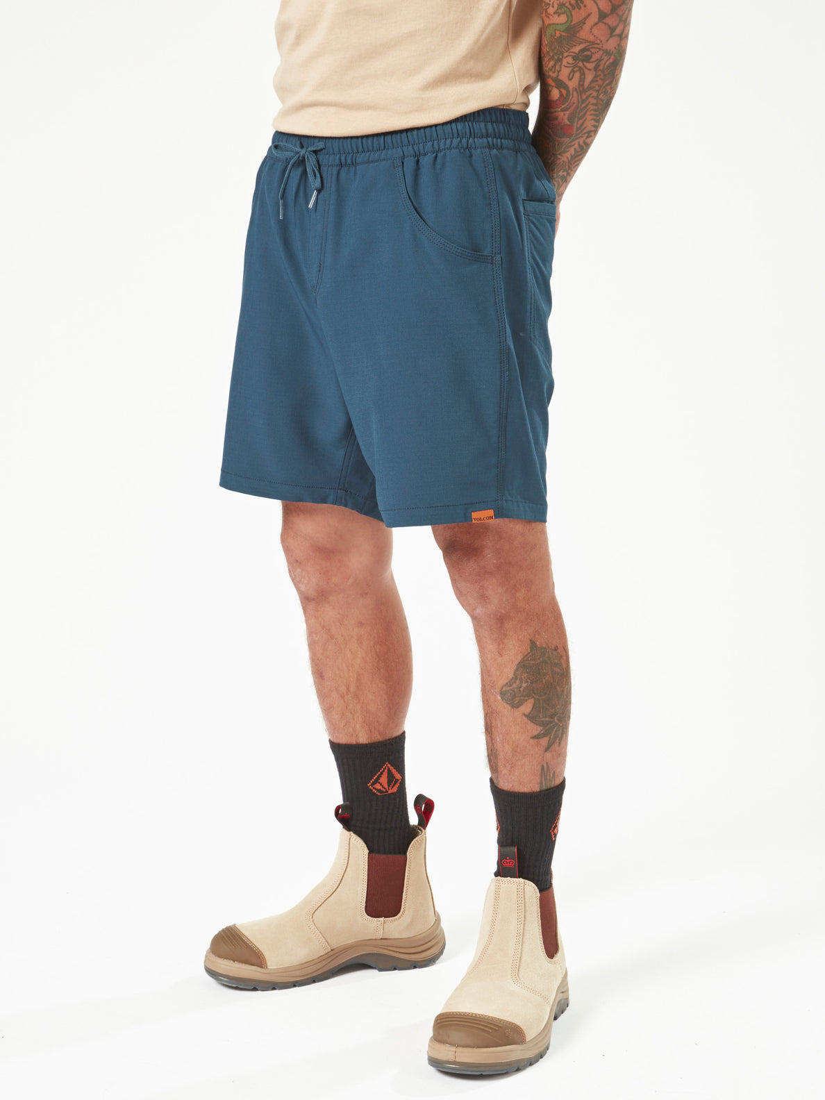 Slab Elastic Waist Shorts - Navy (A3202201_NVY) [2]