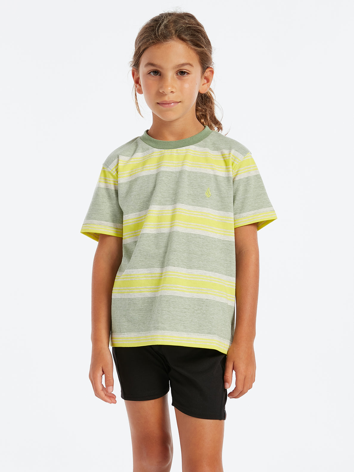 Girls Hypen On Strypes Short Sleeve Top - Lime (R0122202_LIM) [F]